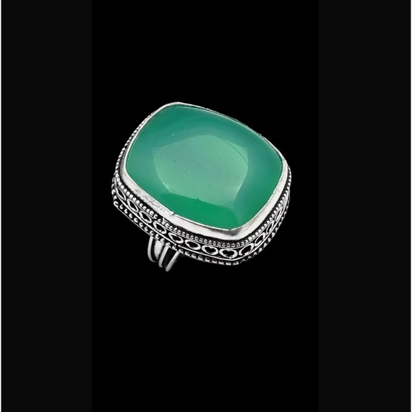 Green Onyx Gemstone Handcrafted Antique Design Ring US Size-8.75 Made In India - Picture 10 of 11